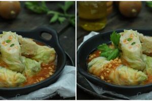 Resep sawi gulung isi ayam kuah pedas gurih, bikin nagih