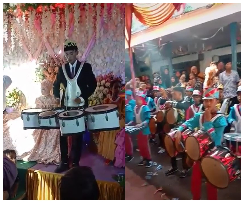 Pernikahan unik, mempelai pria nekat main drumband di tengah resepsi