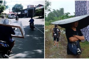 11 Tingkah nyeleneh orang taruh barang di kepala, bikin tepuk jidat