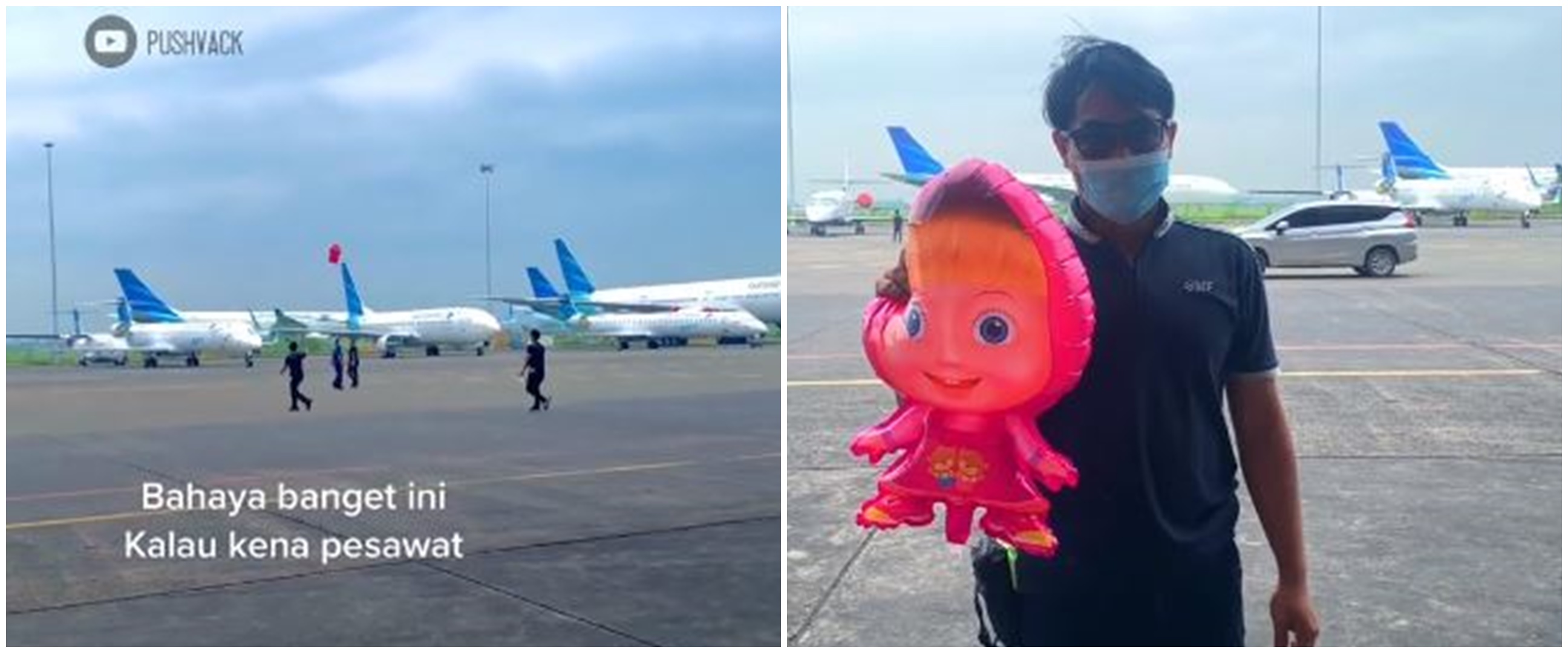 Bikin petugas panik, balon Masha and the Bear nyasar sampai bandara