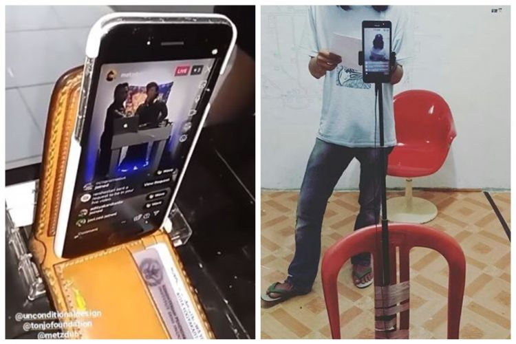 11 Potret nyeleneh gunakan gadget saat ngonten, totalitas abis