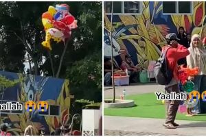 Balon dagangannya terbang, bapak ini gemetar tahan tangis