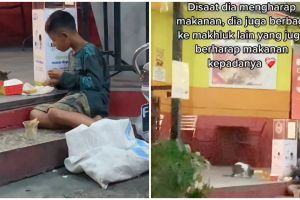 Bocah pemulung ini berbagi makanan dengan kucing liar, bikin haru