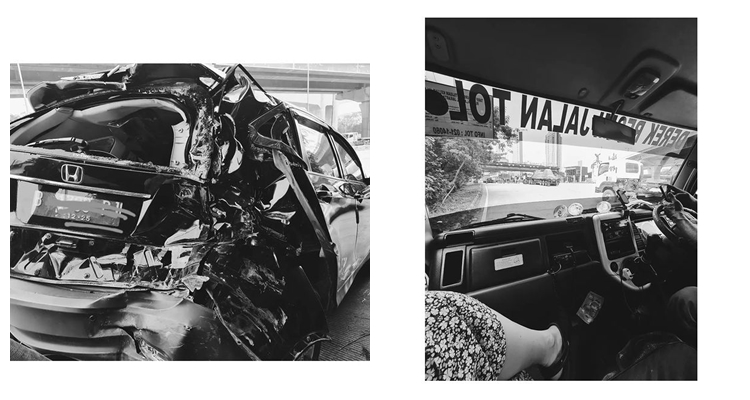 Dinda Kanya Dewi kecelakaan, mobil ringsek ditabrak truk