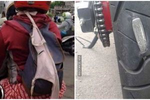 11 Potret lucu benda nyangkut di motor ini bikin geleng kepala