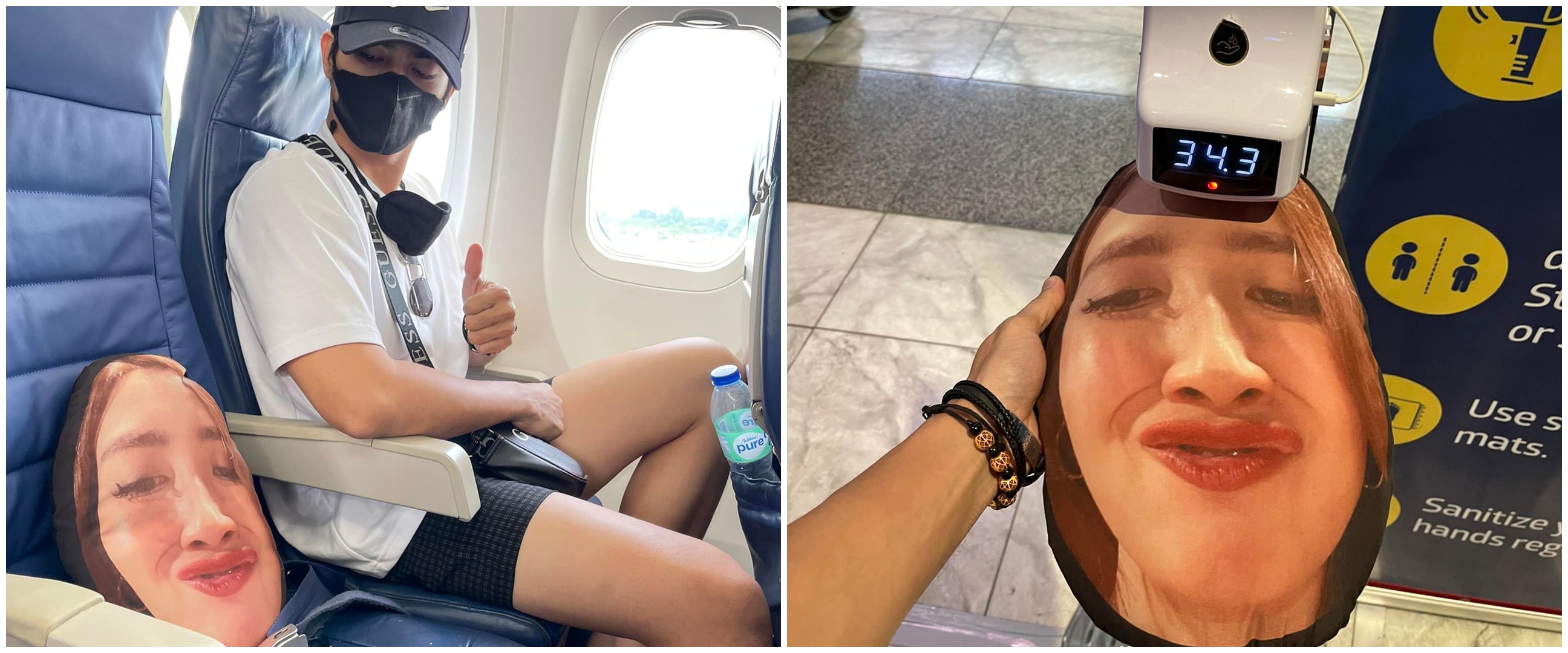 11 Momen suami liburan bareng bantal berwajah istrinya, bucin abis