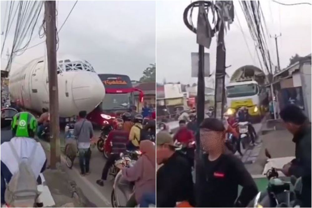 the commotion of the plane transport truck causing traffic jams © various sources