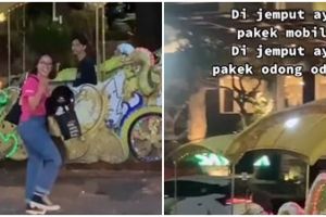Bukan mobil, cewek ini dijemput pacar kencan pakai odong-odong