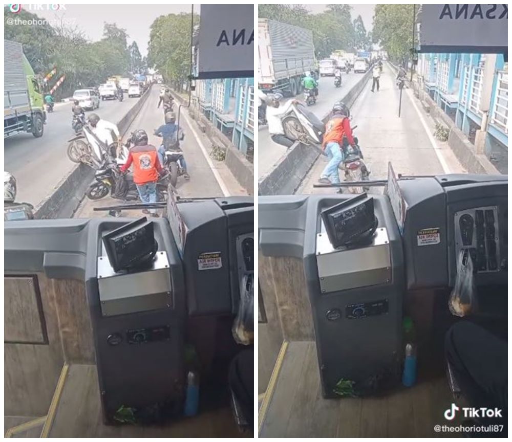 Pria angkat motornya demi hindari tilang, endingnya gagal total