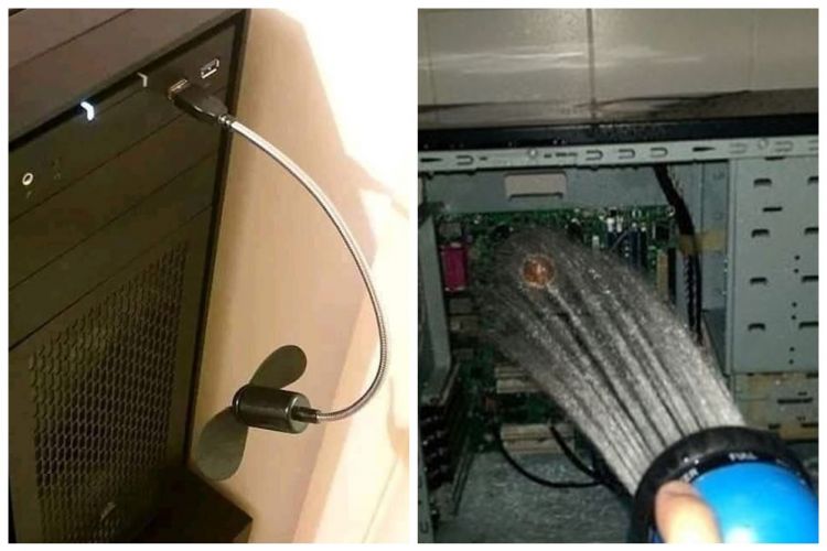 11 Potret nyeleneh atasi PC yang overheat, malah diguyur air
