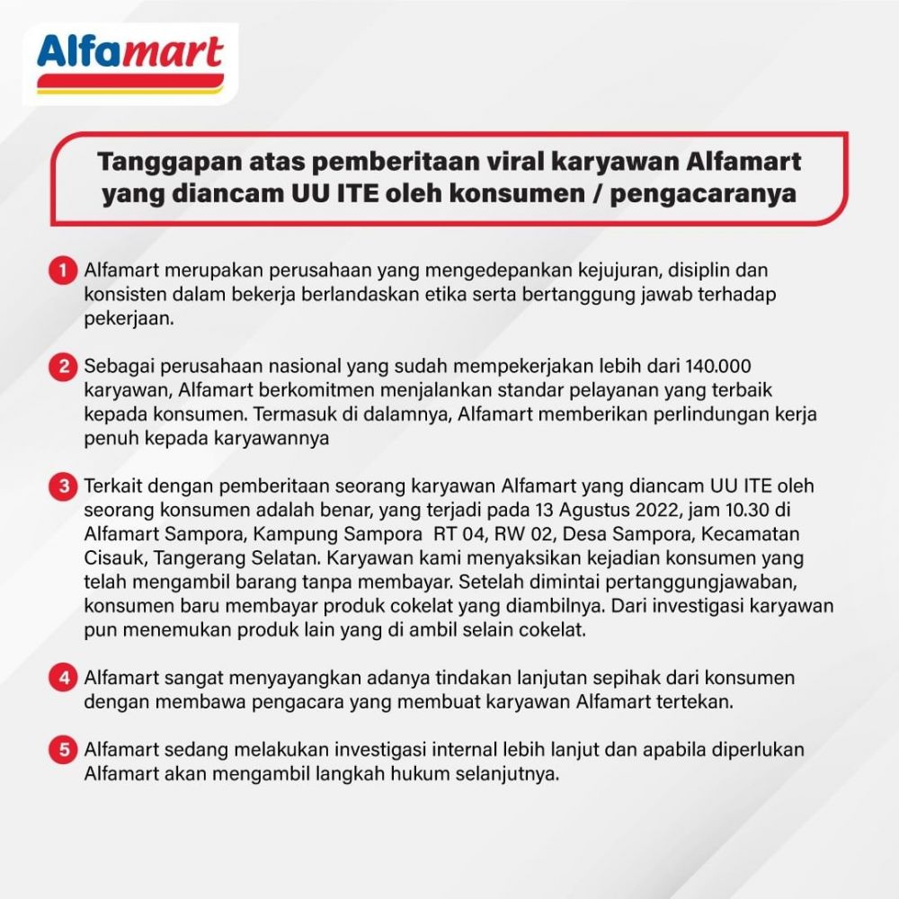 Karyawan diancam UU ITE oleh konsumen ngutil, Alfamart beri tanggapan