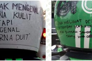 15 Tulisan unik di helm driver ojek online ini bikin tersenyum kecut