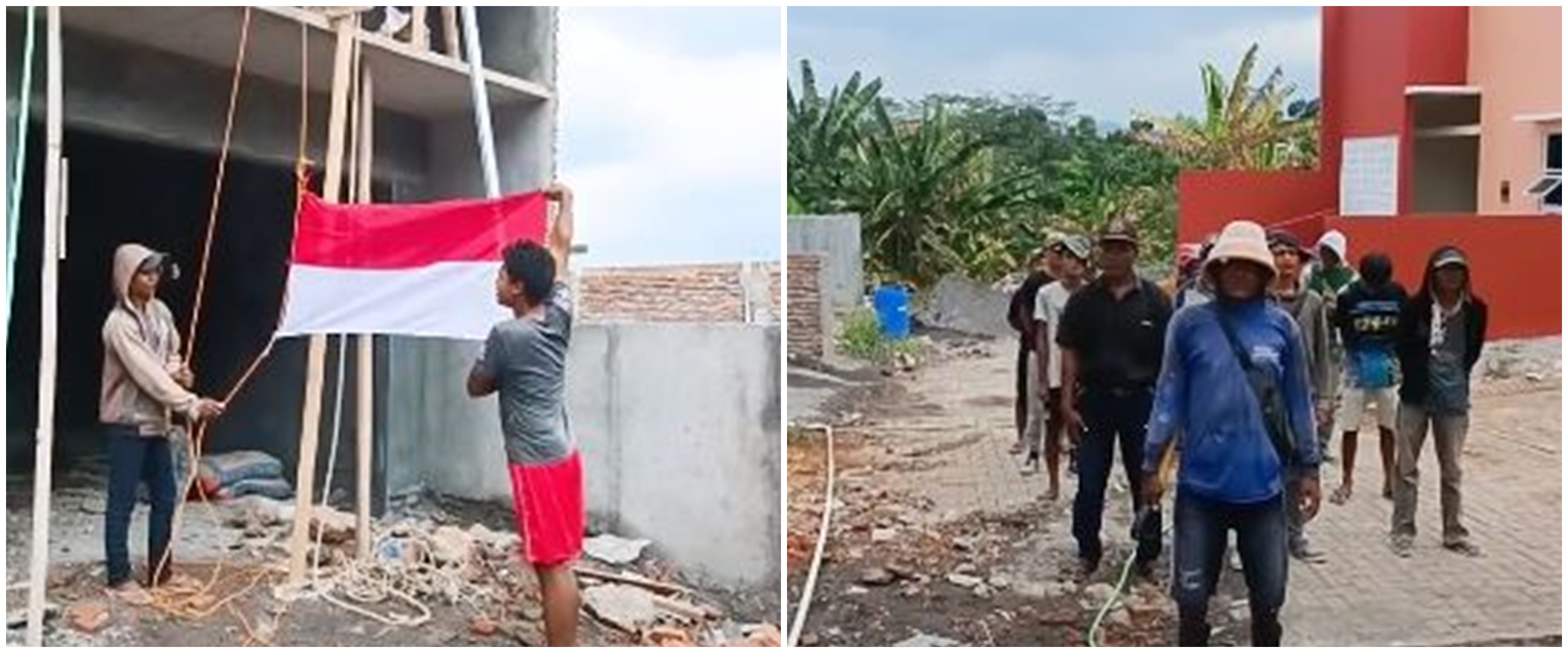 Momen lucu kuli bangunan upacara bendera, hormat senjatanya unik