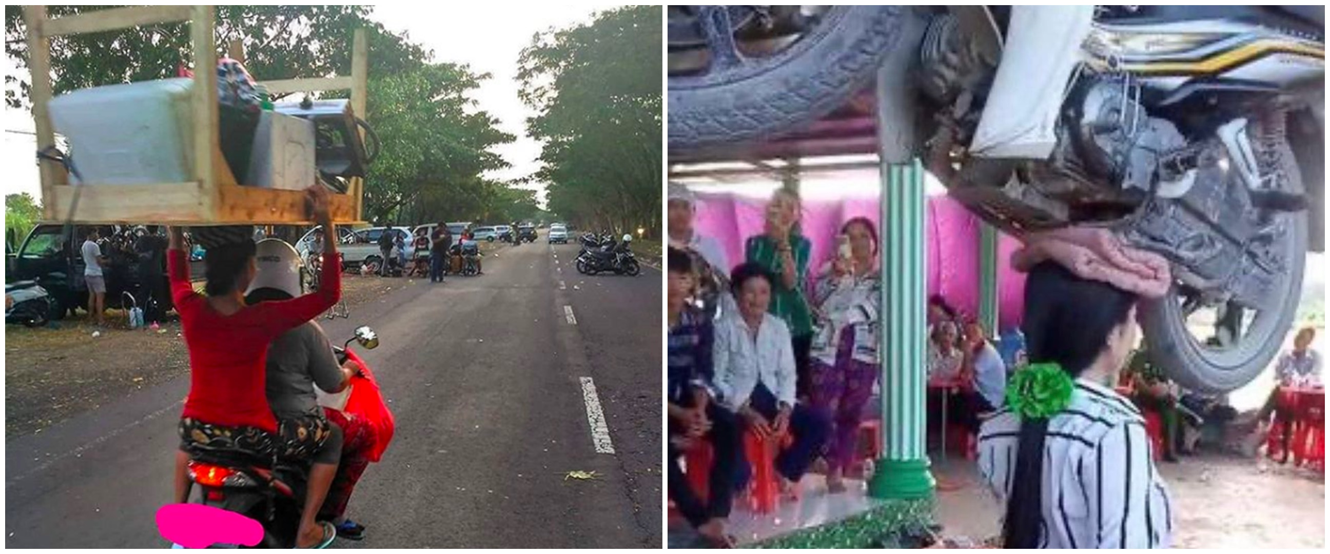 11 Tingkah nyeleneh bawa barang di kepala, bikin heran melihatnya