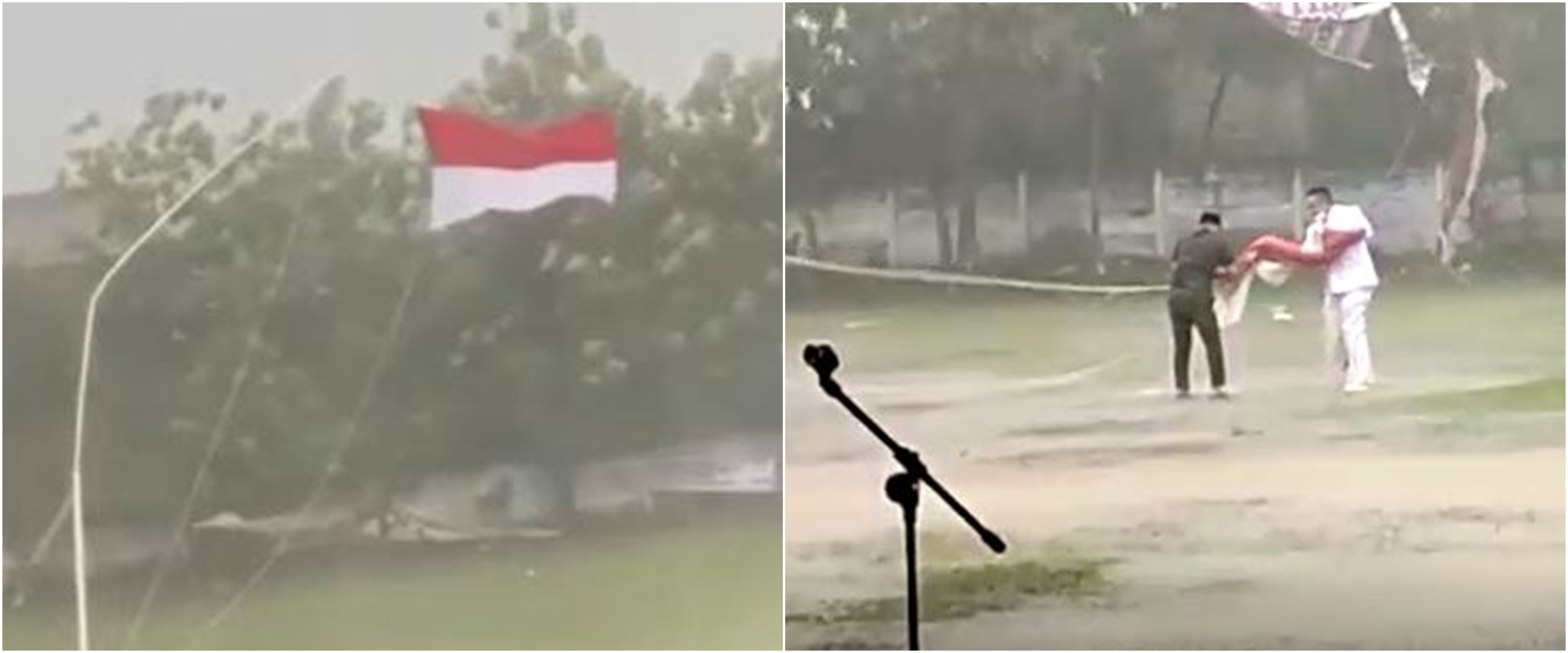 Momen lurah selamatkan sang merah-putih saat tiang patah akibat hujan