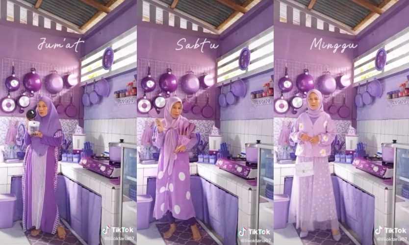 Viral emak-emak pecinta ungu garis keras, rumah & outfit bikin salfok