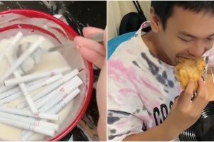 Aksi istri goreng rokok pake tepung, reaksi suaminya tak terduga
