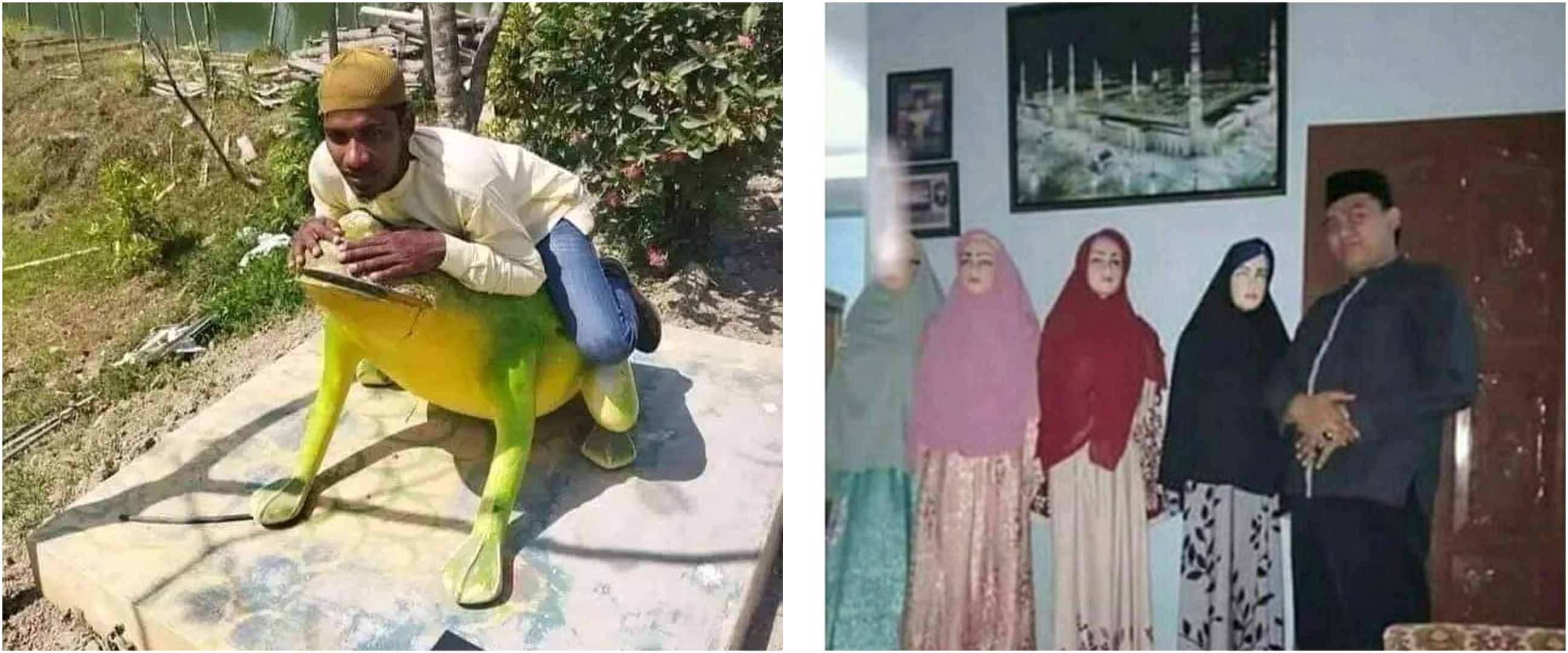 13 Potret kocak orang saat foto dengan patung ini posenya bikin senyum