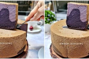 Resep dan cara membuat chiffon taro 2 warna, lembut dan antigagal