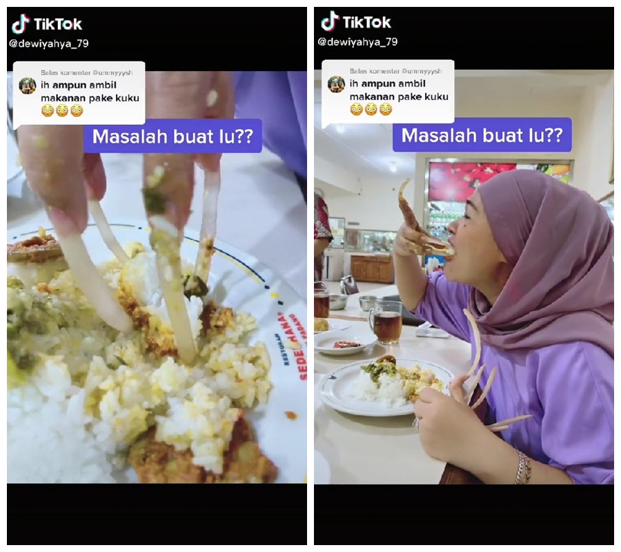 Ditonton 35 juta kali, wanita berkuku panjang lahap makan nasi padang