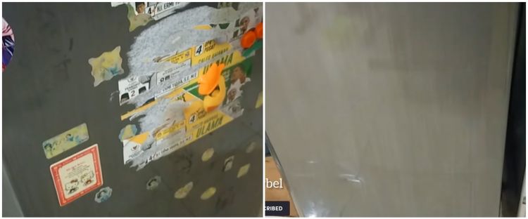 Cara bersihkan bekas stiker di pintu kulkas, kinclong seperti baru