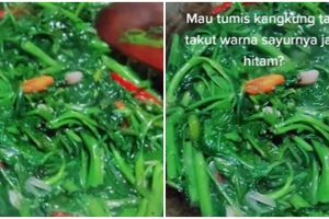 Trik masak tumis kangkung agar tetap hijau cerah, pakai es batu