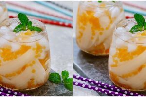 Resep es kelapa muda jelly orange, segar dan mudah dibuat