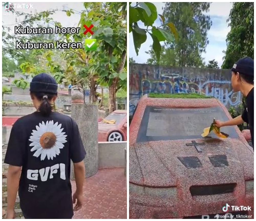 Penampakan makam tak biasa di Jogja, batu nisannya bentuk mobil sedan