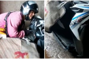 Miris, motor kurir ini sampai patah akibat bawa paket terlalu banyak