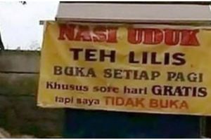 11 Tulisan lucu di spanduk pedagang nasi uduk, pembeli salah fokus