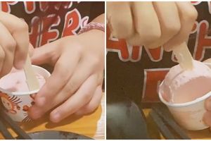 Cara wanita makan es krim cup beku ini unik dan kreatif abis