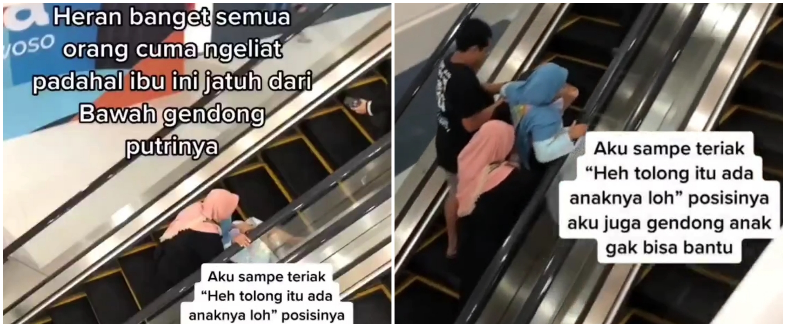 Aksi heroik pria bantu ibu dan anak nyaris jatuh di eskalator, salut