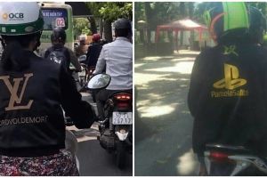 11 Tulisan di baju pengendara motor ini ada yang salah, harus jeli