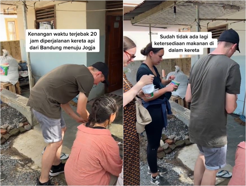 Aksi emak-emak bantu bule kelaparan saat terjebak di kereta, dipuji