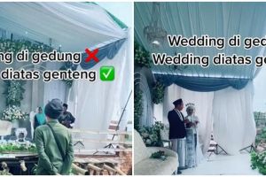 Potret manten gelar nikah di atas genteng, bikin netizen senam jantung