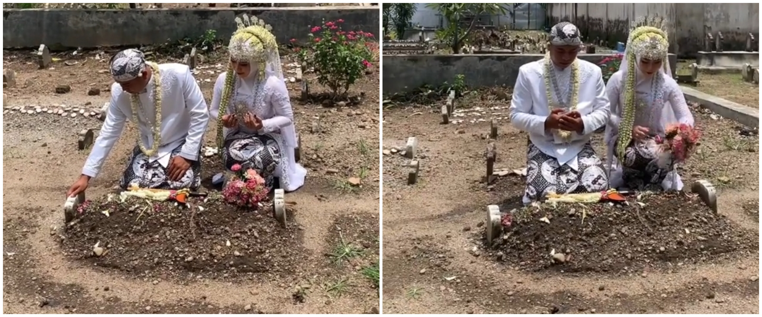 Pasangan pengantin ini berfoto di sebuah makam, alasannya bikin mewek