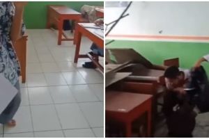 Terenyuh, konten iseng kelas jatuh malah betulan ambruk akibat gempa
