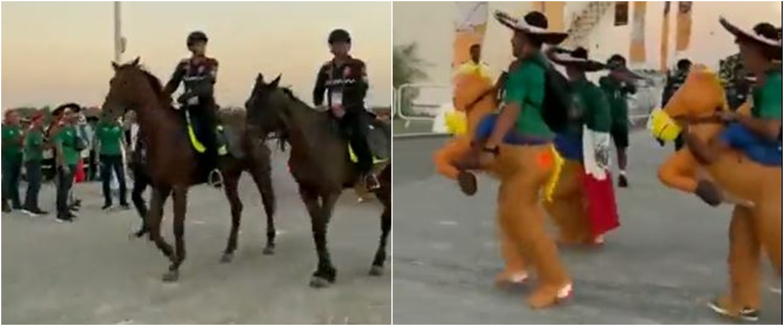 Fans Meksiko ini ikut barisan polisi berkuda Qatar dengan 'kudanya'