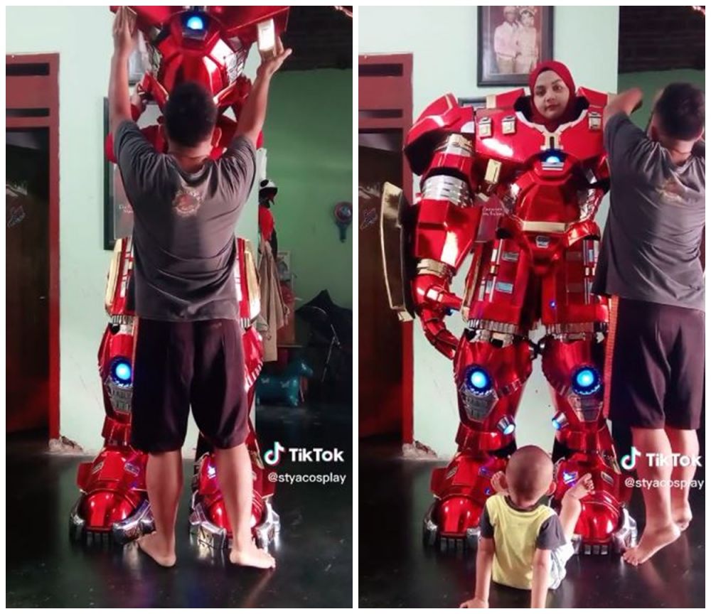 Dukung kreativitas suami, wanita ini rela jadi model kostum Iron Man