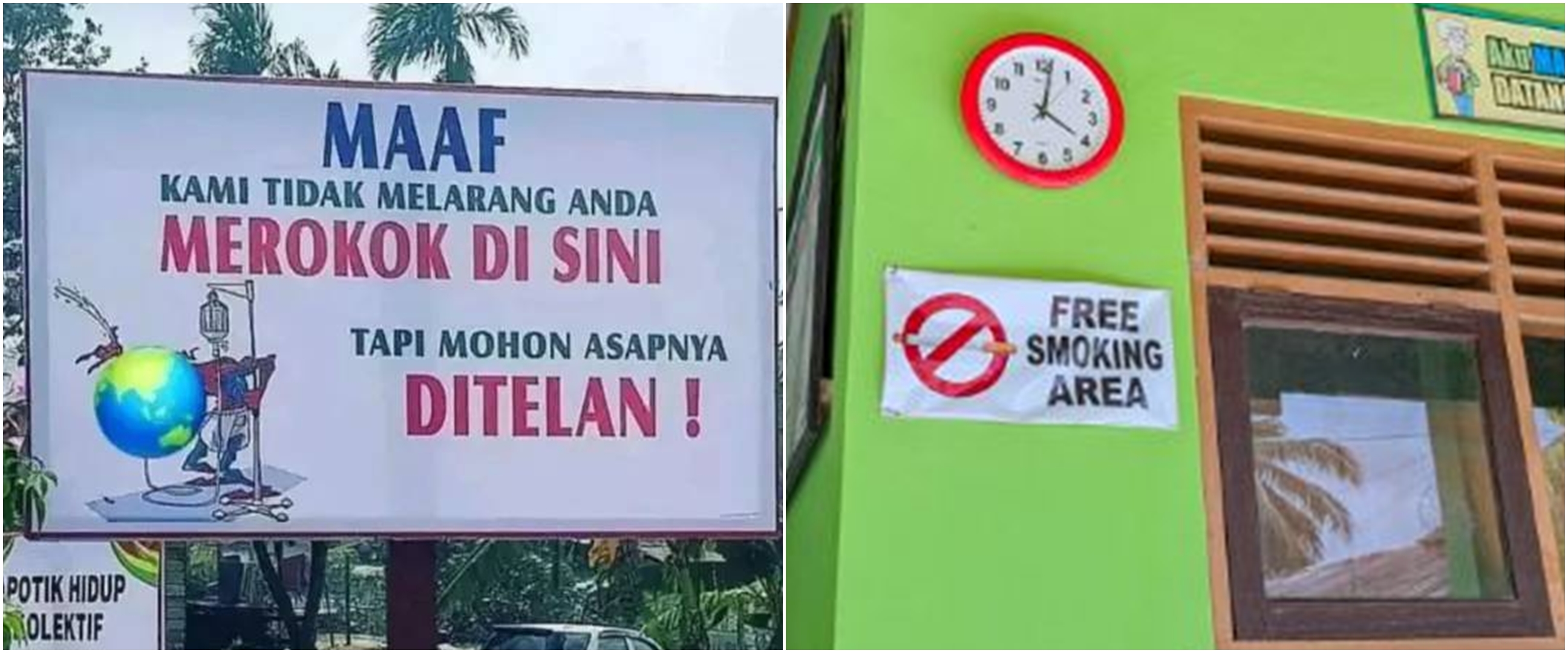 11 Tulisan nyeleneh dilarang merokok ini bikin dahi mengerut