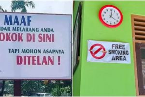 11 Tulisan nyeleneh dilarang merokok ini bikin dahi mengerut