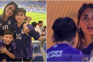 Momen iseng anak Messi saat nonton Piala Dunia 2022, timpuk permen karet ke arah penonton