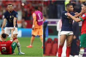 Dari lawan jadi kawan, momen Mbappe hibur Hakimi usai Maroko kalah di semifinal