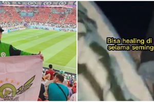 Jarang liburan, sekalinya healing driver ojek online ini nonton Piala Dunia 2022 di Qatar