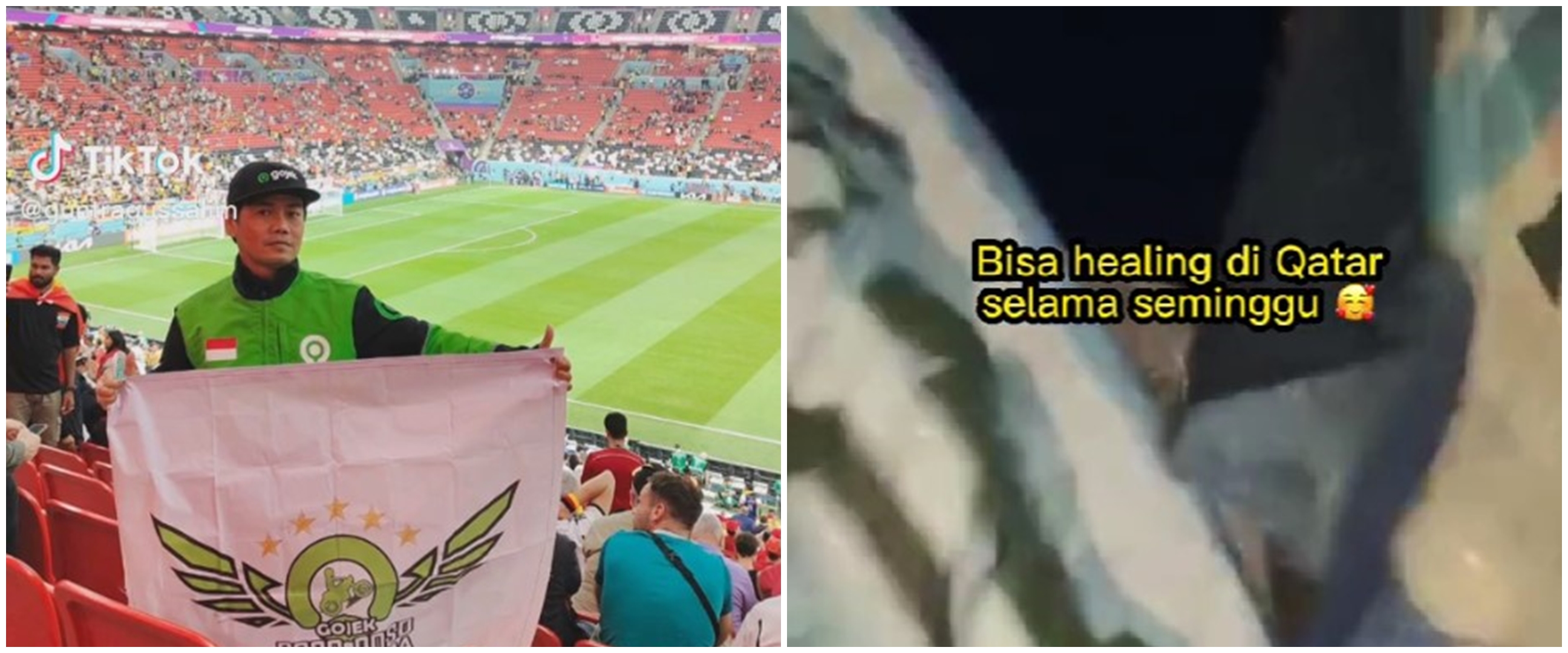 Jarang liburan, sekalinya healing driver ojek online ini nonton Piala Dunia 2022 di Qatar