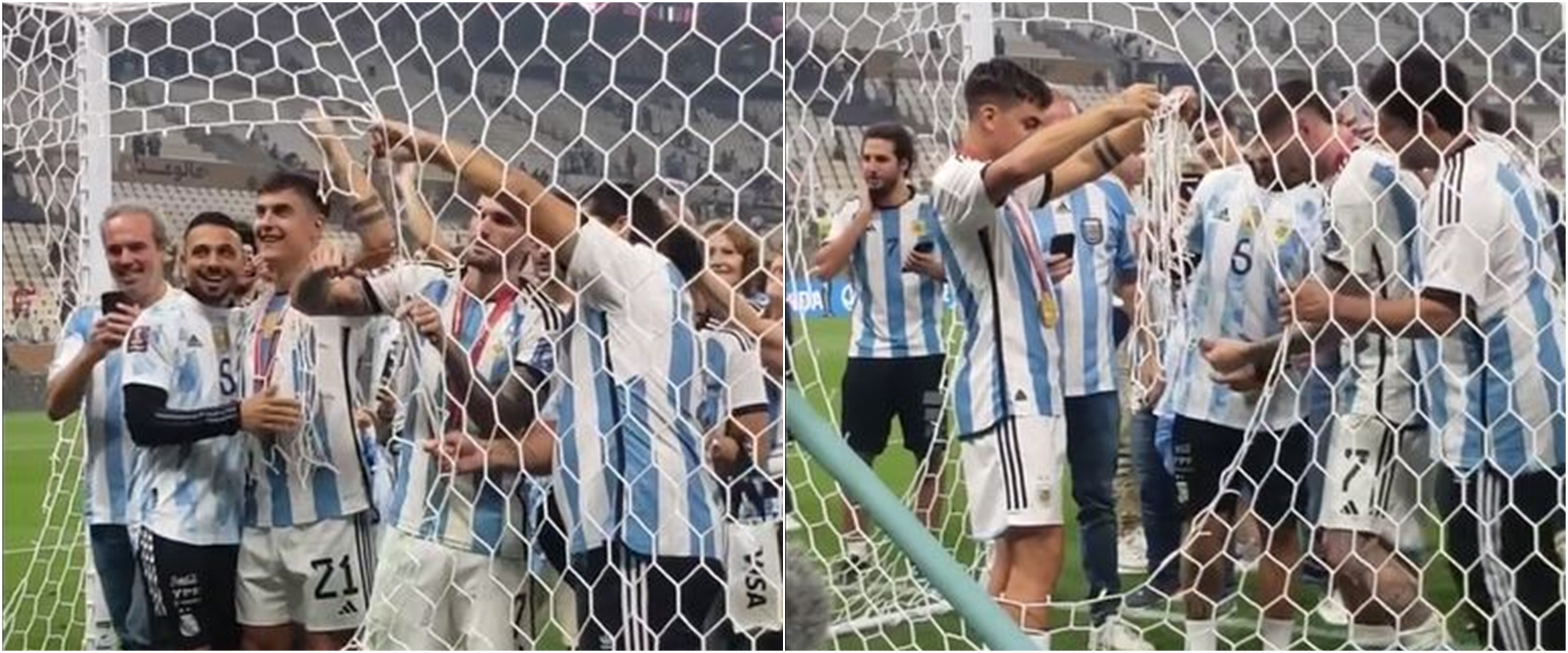Momen unik selebrasi juara Piala Dunia 2022, para pemain Argentina gunting jala gawang