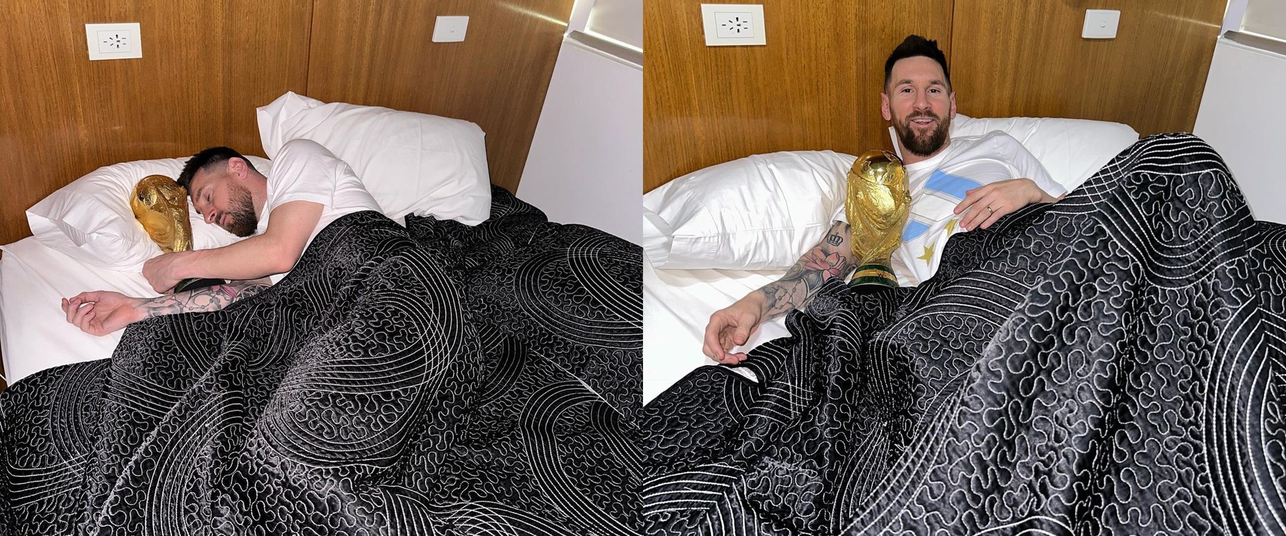 Bikin iri! Lionel Messi bagikan foto tidur dengan trofi emas Piala Dunia, mimpi jadi kenyataan