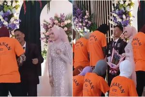 Lagi acara resepsi, pasangan pengantin ini kaget didatangi banyak 'tahanan'