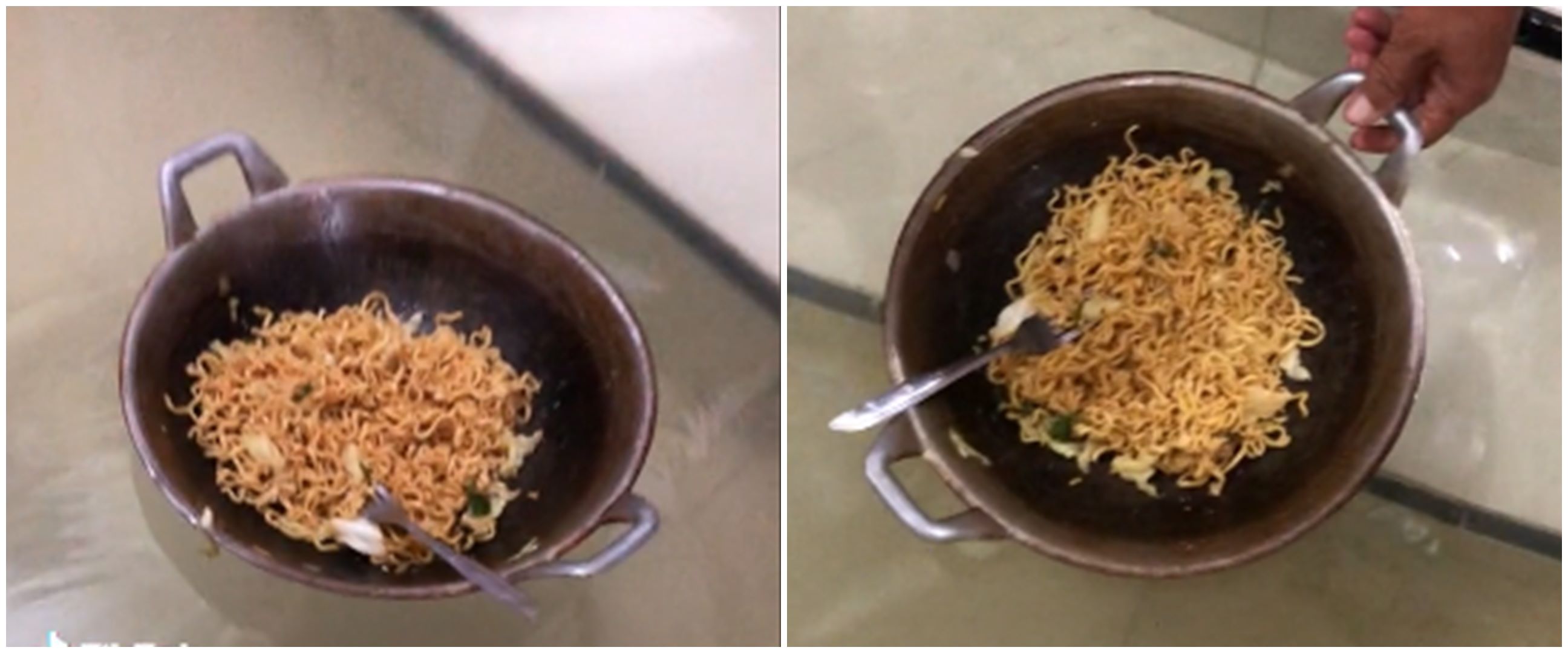 Momen lucu wanita antar mi goreng pakai wajan saat banjir ini bikin geleng kepala