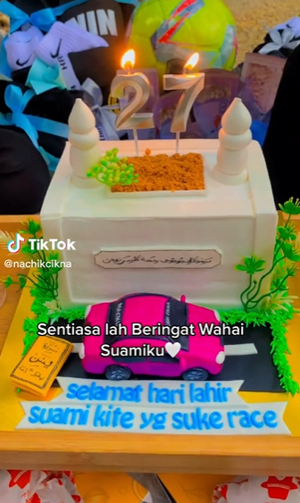 Rayakan ulang tahun suami, wanita ini berikan kue ulang tahun bentuk kuburan